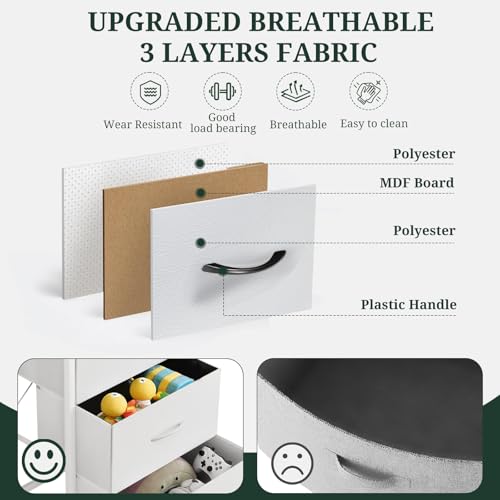 4 Drawer Dresser for Bedroom, Fabric Storage Drawer Unit with Wooden Top Steel Frame, Closet Organizer Chest of Drawers for Bedroom, Entryway, Dorm, White