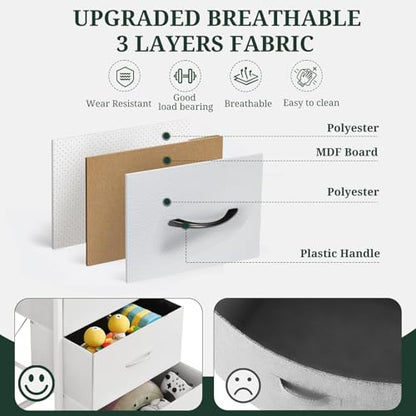 4 Drawer Dresser for Bedroom, Fabric Storage Drawer Unit with Wooden Top Steel Frame, Closet Organizer Chest of Drawers for Bedroom, Entryway, Dorm, White