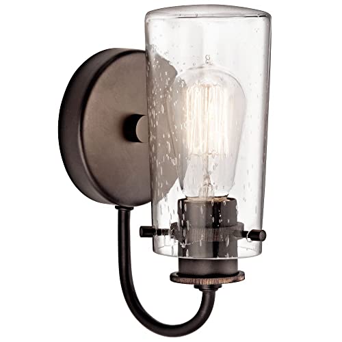 Kichler Braelyn 9.5" Wall Sconce in Chrome, 1-Light Industrial Wall Mount with Clear Seeded Glass, (9.5" H x 5" W), 45457CH - color: Chrome, size: 1-Light