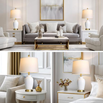 Set of 2 White Ceramic Modern Table Lamps with Ginger Jar Design - for Living Room,Dining Room,Bedroom,Office,Nightstand,End Table - color: White(Unglazed)