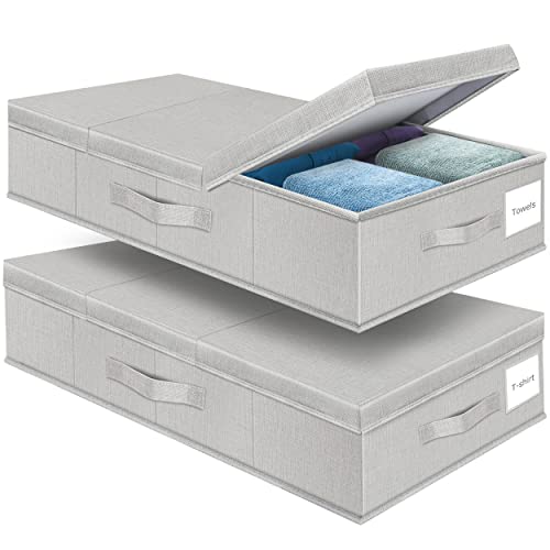 Supowin 2Pack Large Underbed Storage Containers Bin with Lids, Light Gray | 6 Inches Tall Under Bed Storage Organizer Box with Handles, Foldable Closet Organizer for Clothes, Blankets, Seasonal Items - color: E-Light Grey