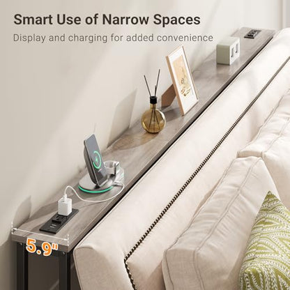 ELYKEN 39.4'' Narrow Console Table with Outlet, Sofa Table Behind Couch | Skinny Entryway Tables with Charging Station for Living Room, Hallway, 5.9 x 39.4 x 29.5in, Gray - color: Grey, size: 5.9"DX39.4"WX29.5"H