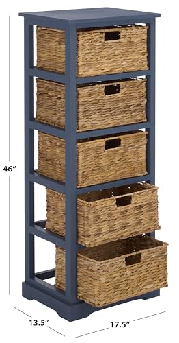 SAFAVIEH Furniture - Vedette 5-Basket Storage Tower - Blue - Solid Wood - Coastal Basket Tower Design - Ideal for Entryway, Living Room, 17.5" W x 13.5" D x 46" H - Fully Assembled (AMH5739H) - color: Blue
