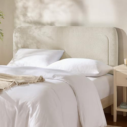 Hearth & Harbor Wall Mounted King Headboard Only, Bed Headboard King Size | Easy Assemble, Floating Peel & Stick, Upholstered Boucle, 3D Stitched Wall Panels, 5 Strips of 3M Tape Included, Linen - color: 02-linen, size: King