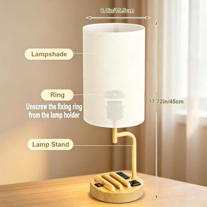Dreamholder 2 Pack Table Lamp, Bedside Lamp with 3 USB Charging Ports & AC Outlet, USB Desk Lamp with 2 Phone Holders, Linen Fabric Shade Nightstand Lamps for Bedroom Living Room Office, Woodgrain - color: Woodgrain