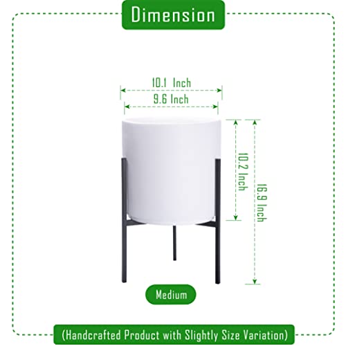 D'vine Dev Cylinder Planter Pot with Metal Stand, White, 10 in, 96-T-A-2 | Durable Fiberclay Construction, Sleek Modern Design, Heavy-Duty Iron Stand, Drainage Hole & Saucer, Elegant Indoor Display - color: White, size: Medium 10 Inch
