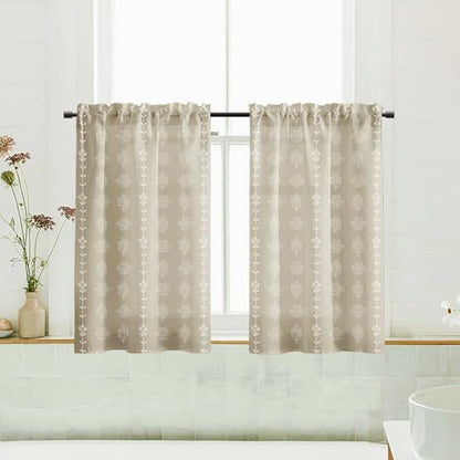 Lino Rosa Boho Farmhouse Tan Beige Linen Small Tier Cafe Curtains for Kitchen 36 Inches Long - color: Tan Beige, size: 24"W x 36"L (Pack of 2)