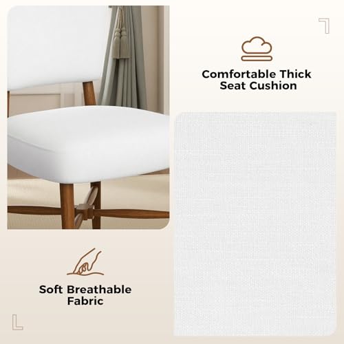 Mid Century Dining Chairs Set of 4, Linen Seat, Wood Legs, Cream | Farmhouse, Upholstered Padded Cushion, Solid Wood Cross-Brace, Easy 15-Min Assembly, Kitchen Dining Room - color: Cream, size: Set of 4