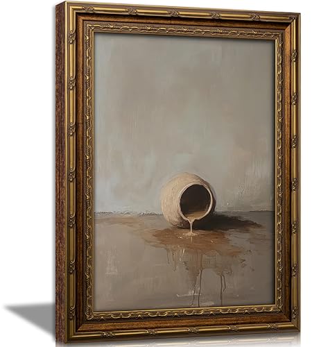 Vintage Gold Framed Christian Jar Still Life Wall Art, Mid Century Kitchen Alabaster Jar Canvas Prints, Mary Anoints Jesus Wall Decor, Retro Style Pottery Jar Poster Artwork for Church Prayer Room Home Decration, 9x11in - color: Plaster Jar, size: 11"L x