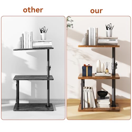IBUYKE 360° Swivel Height Adjustable C Shaped Side Table,Brown UTVT006H | Tv Tray Table,End Table for Small Spaces Sofa Bed,With Storage Shelf,3-Tier Night Stand,For Living Room,Bedroom - color: Brown