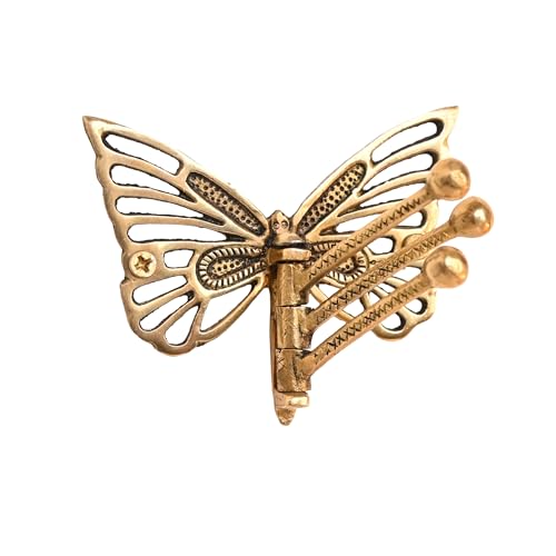 Indian Shelf Brass Butterfly Swivel Wall Hook, Foldable Tri-Arm Gold Hanger - style: Butterfly