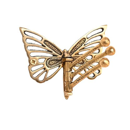 Indian Shelf Brass Butterfly Swivel Wall Hook, Foldable Tri-Arm Gold Hanger - style: Butterfly
