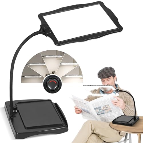 Magnifying Glass with Light and Stand 50 Ultra-Bright LEDs Large Magnifying Lamp 360° Flexible Gooseneck Magnifying Glass with Stand Hands Free Magnifier Glasses for Sewing Reading Crafts Seniors | Hands Free Large Full Page Desk Magnifying Lamp with 50 U