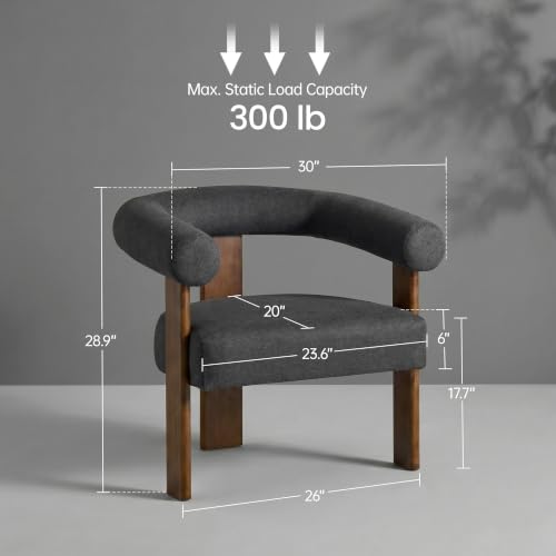 VKNOW Barrel Accent Chair, Vanity Chair with Armrests and Walnut Wood Legs | Mid Century Modern Upholstered Living Room Chairs with Open Back, Faux Mohair Fabric, for Living Room, Bedroom, Charcoal - color: Charcoal(walnut Legs), size: Set of 1