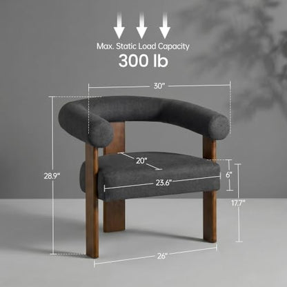 VKNOW Barrel Accent Chair, Vanity Chair with Armrests and Walnut Wood Legs | Mid Century Modern Upholstered Living Room Chairs with Open Back, Faux Mohair Fabric, for Living Room, Bedroom, Charcoal - color: Charcoal(walnut Legs), size: Set of 1