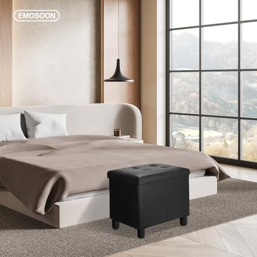 18 Inches Cube Storage Ottoman, Faux Leather Collapsible Square Folding Ottoman Furniture with Storage for Living Room Bedroom, Foot Rest Foot Stool with Legs, Black 18x18x18 Inches - color: Black