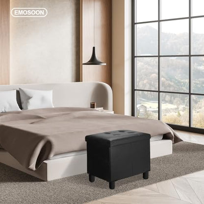 18 Inches Cube Storage Ottoman, Faux Leather Collapsible Square Folding Ottoman Furniture with Storage for Living Room Bedroom, Foot Rest Foot Stool with Legs, Black 18x18x18 Inches - color: Black