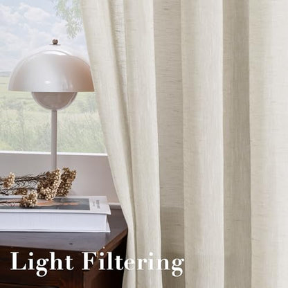H.VERSAILTEX Natural Linen Sheer Curtains Flax Linen Blended Curtain Panels Living Room, Nickel Grommet Semitransparent Semi-Sheer Soft Privacy Drapes, Natural, 84 inches Long 2 Panels - color: Natural, size: 52"W x 84"L (Pack of 2)