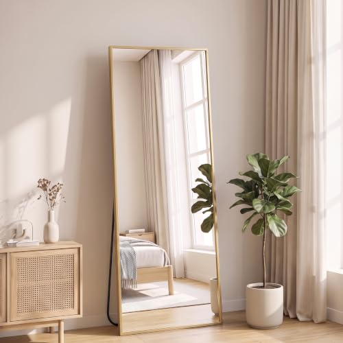 NEWBULIG Full Length Floor Mirror 58"x19", Body Standing Mirror | Wall Hanging or Leaning, Shatter-Proof Glass, Aluminum Alloy Frame with Stand, Home Decor Bedroom, Gold - color: Gold-rect, size: 58"L x 19"W