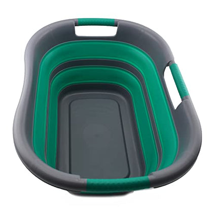 SAMMART 30L (7.9 gallon) Collapsible Plastic Laundry Basket - Foldable Pop Up Storage Container/Organizer - Portable Washing Tub - Space Saving Hamper/Basket (1, Dark Grey/Bluish-Green) - color: Dark Grey/Bluish-Green