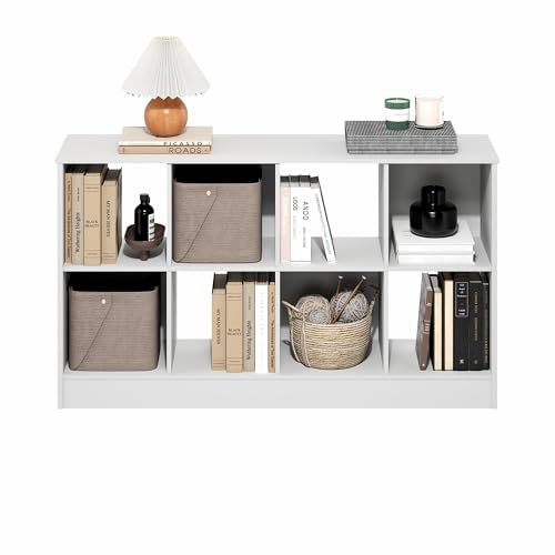 Furinno Jensen Book Shelf, 8-Cube Farmhouse Bookshelf, Display Bookcase, 11.8 x 47.6 x 26.8, for Living Room, Bedroom, Home Office, White - color: White, size: 8-Cube Farmhouse