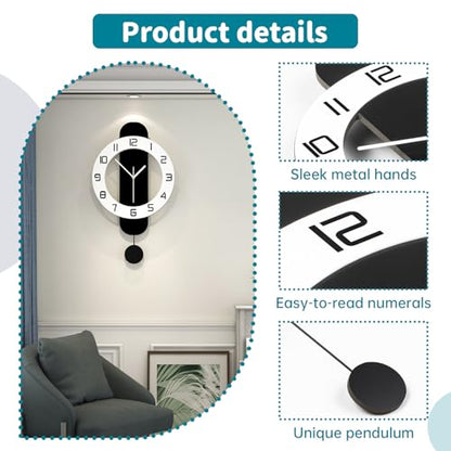 Modern Wall Clock Battery Operated Large Clocks for Living Room | Home Decor Non Ticking Silent Classic Decorative Clocks Pendulum for Bedroom,Office,Kitchen,Dining Room,Bathroom, 12.6x24.4in - size: 12.6*24 inch