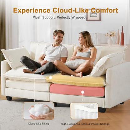 77" Loveseat Sofa Couch｜Small Cloud 2-Seater Sectional Sofa with 29.1" Deep Seat｜FSC Certified Solid Wood & Metal Frame｜Easy Assembly & 1YR Guarantee｜for Apartment Living Room Bedroom｜Beige - color: Beige, size: 77 Inch