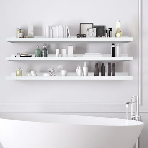 MBYD White Floating Shelves, Modern Photo Shelves with Lip, 24 Inch Wall Mount Picture Ledge Wall Shelf for Bedroom Kitchen Office Living Room Kitchen, Nursery Book Shelves Set of 3 Same Dimension - color: White, size: Set of 3 24 in