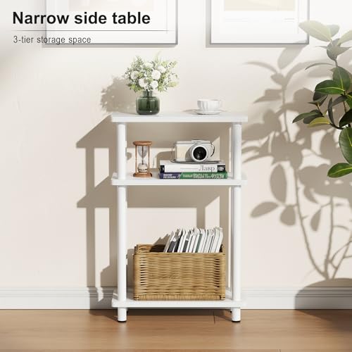 Apicizon Small Narrow Side Table, 3-Tier Skinny End Table, White | Sofa Side Table, Slim End Table, Wood Storage Shelf, Slim Nightstand Bedside Table for Narrow Spaces, Living Room, Bedroom - color: White, style: Narrow Side Table