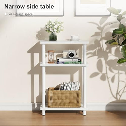 Apicizon Small Narrow Side Table, 3-Tier Skinny End Table, White | Sofa Side Table, Slim End Table, Wood Storage Shelf, Slim Nightstand Bedside Table for Narrow Spaces, Living Room, Bedroom - color: White, style: Narrow Side Table