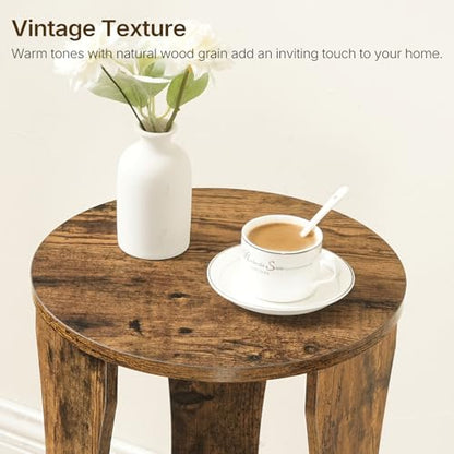 Round Side Table, 3-Tier Small End Table with Storage Shelves, Wooden Accent Table for Living Room, Bedroom, Rustic Brown ET15BR - color: Rustic Brown