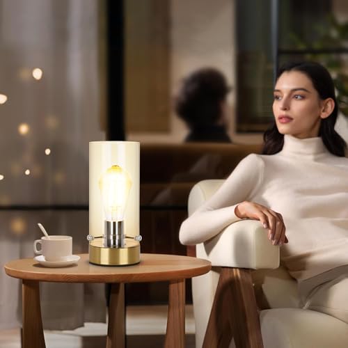Table Lamp for Bedroom Living Room, Bedside Modern Nightstand Lamp | Glass Lamp Shape, 2700K 6W Glass Bulb Included(Gold). - color: Gold-Clear