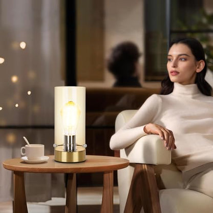 Table Lamp for Bedroom Living Room, Bedside Modern Nightstand Lamp | Glass Lamp Shape, 2700K 6W Glass Bulb Included(Gold). - color: Gold-Clear