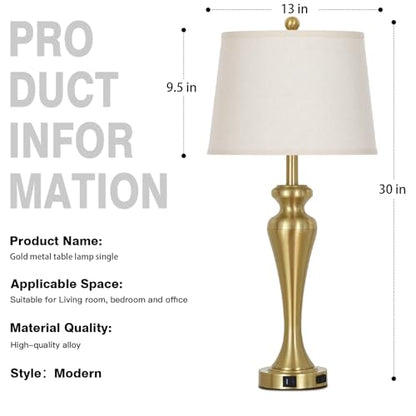 CINSARY 30 Inch Tall Gold Table Lamp Single for Living Room, Touch Control Bedside Lamp for Nightstand, 3-Way Dimmable Bedroom Lamps with USB A+C Ports and AC Outlet, Metal Brass Table Lamps - color: Gold (1 Pack)
