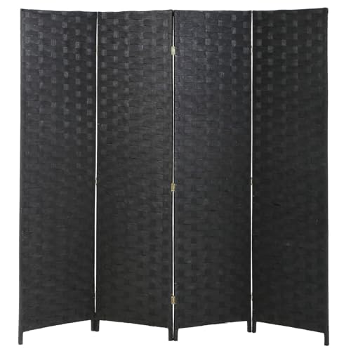 Room Divider Wall Divider 6FT 4 Panels Wood Mesh Hand-Woven Indoor Room Screen Folding Portable Partition Screen, Black - color: Black