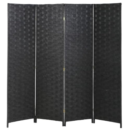 Room Divider Wall Divider 6FT 4 Panels Wood Mesh Hand-Woven Indoor Room Screen Folding Portable Partition Screen, Black - color: Black