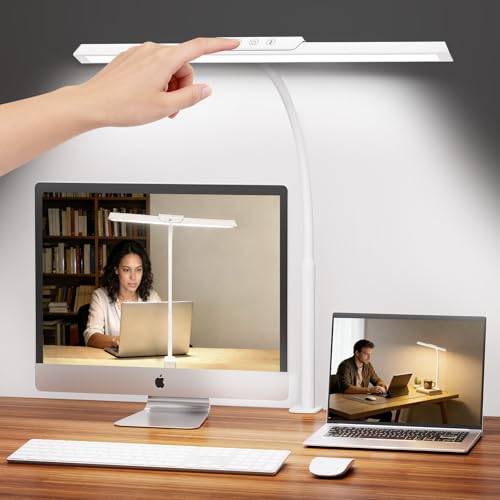 LED Desk Lamp for Office Home, Stepless Dimming Architect Desk Light with DC Adapter, Eye-Caring Desk Lamp with Clamp, 25 Lighting Modes Adjustable 12.8in Flexible Gooseneck for Workbench(White) - color: White