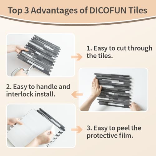 DICOFUN 10-Sheet Peel and Stick Backsplash Tile, Black & Grey Wood Look PVC Mixed Metal Stick on Backsplash Tiles for Kitchen, 9.4 sq.ft - color: Black Wood and Metal Silver, size: 10 Sheets, 12’’x12’’x0.12’’