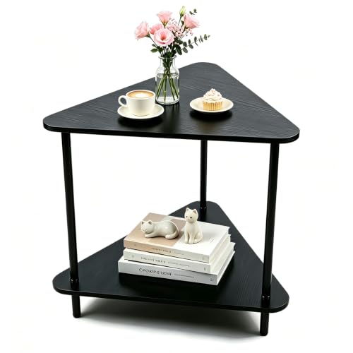 Lightdot Black End Table, 22" Small Corner Side Table Triangle Night Stand 2-Tier with Storage Shelf, Modern Accent Coffee Table for Living Room Bedroom Nightstand Minimalist Bedside Table - color: 22in Black-triangle-2 Tier