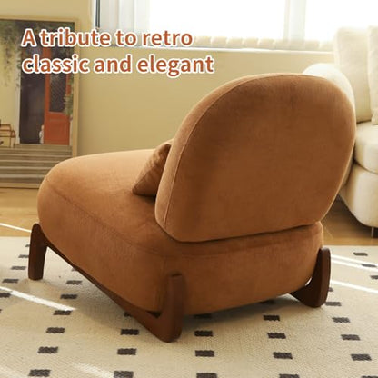 Caramel Velvet Slippers Chair with Solid Wooden Legs, Low Profile Design | Cute Armless Accent Chair with Soft Cushion, Comfy Upholstered Side Chairs for Living Room, Bedroom, Balcony or Reading Room - color: Caramel
