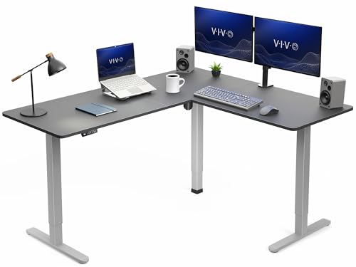 VIVO Black 63 x 55 in Corner Standing Desk, DESK-E3CTGB | Electric, Holds 225 lbs, Reversible L-Shaped Table, Sit Stand, Height Adjustable, Memory Presets, Gray Frame - color: Black Top / Gray Frame, size: 55 x 63