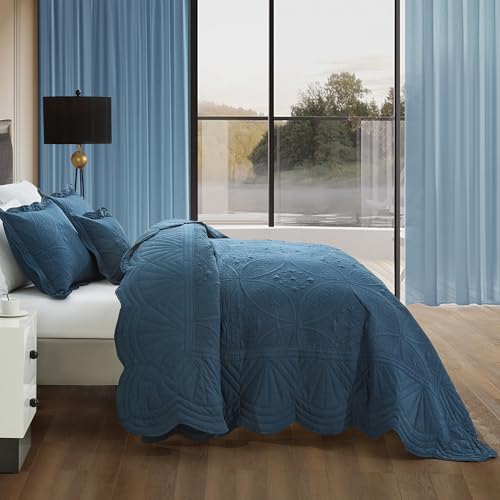 DaisyHuang Bedspread - Full Size Bedding Cover - Modern & Contemporary Coverlet Set, Real Stitching, Reversible, Lightweight, 5 Piece, Navy - color: Navy, size: Full(96"x110")