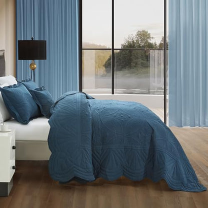 DaisyHuang Bedspread - Full Size Bedding Cover - Modern & Contemporary Coverlet Set, Real Stitching, Reversible, Lightweight, 5 Piece, Navy - color: Navy, size: Full(96"x110")