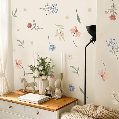 Boho Flower Wall Decals，Watercolor Flower Wall Art，Wildflower Wall Decals，Girls Bedroom Removable Wall Decals (Boho Colorful Flower Wall Decals) - color: Boho Colorful Flower Wall Decals