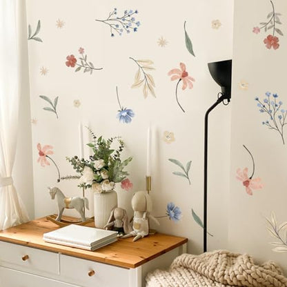Boho Flower Wall Decals，Watercolor Flower Wall Art，Wildflower Wall Decals，Girls Bedroom Removable Wall Decals (Boho Colorful Flower Wall Decals) - color: Boho Colorful Flower Wall Decals