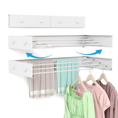 BAKON Wall Mounted Clothes Drying Rack 23.6'',Space Saving for Laundry Room | Heavy Duty Foldable Drying Rack Clothing for Hanging Towel, 60lbs Capacity, 4 Towel Hooks and 4 Rods - size: 23.6''【4 Hooks】