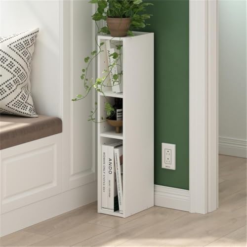 Pemberly Row 3-Tier Narrow Bookcase, 9.3 x 5.9 x 31.5 in, White Finish, FSC-Certified Particle Board, Adjustable Shelves, Compact Vertical Storage for Living Room, Bedroom, Home Office