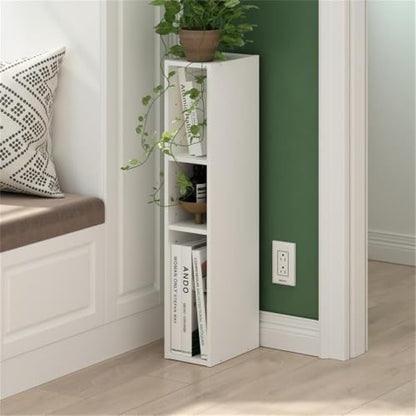 Pemberly Row 3-Tier Narrow Bookcase, 9.3 x 5.9 x 31.5 in, White Finish, FSC-Certified Particle Board, Adjustable Shelves, Compact Vertical Storage for Living Room, Bedroom, Home Office