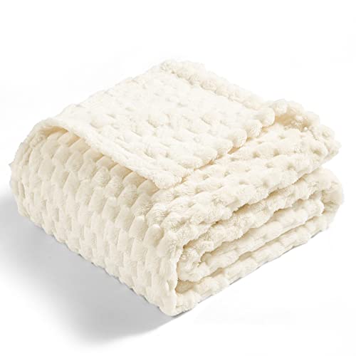 Vessia Flannel Fleece Throw Blanket(50x70 inch), 3D Jacquard Cream Fuzzy and Warm Blanket for Couch,Sofa,Bed,Chair, 300GSM Super Soft Touch Cozy Lightweight Throw for All-Season Home Decor - color: Cream-3d, size: 50x70 inch