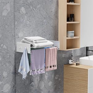 ZMBESUP Upgrade Small Wall Mounted Drying Rack with 4 Hooks, 23.6" Compact Foldable Laundry Rack for Apartment, Space Saving Collapsible Design, Includes Template for Small Bathroom & Balcony (White) - size: 23.6'' Upgrade